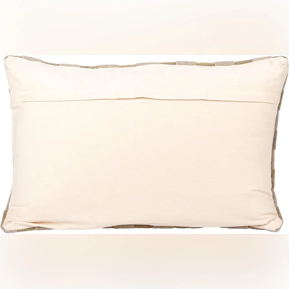 Bloomingville Lumbar Pillow 24x16 Olive Gray Woven Cotton Basket Weave New